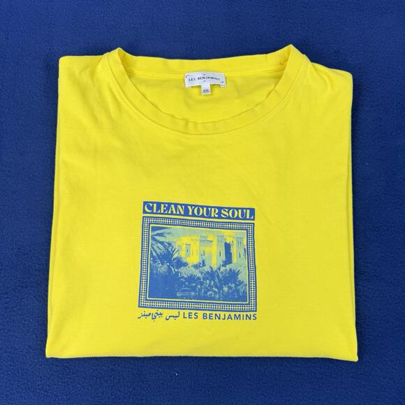 Les Benjamins Yellow Graphic T Shirt Clean Your Soul Cotton Oversized Men Sz XXL - Picture 6 of 9